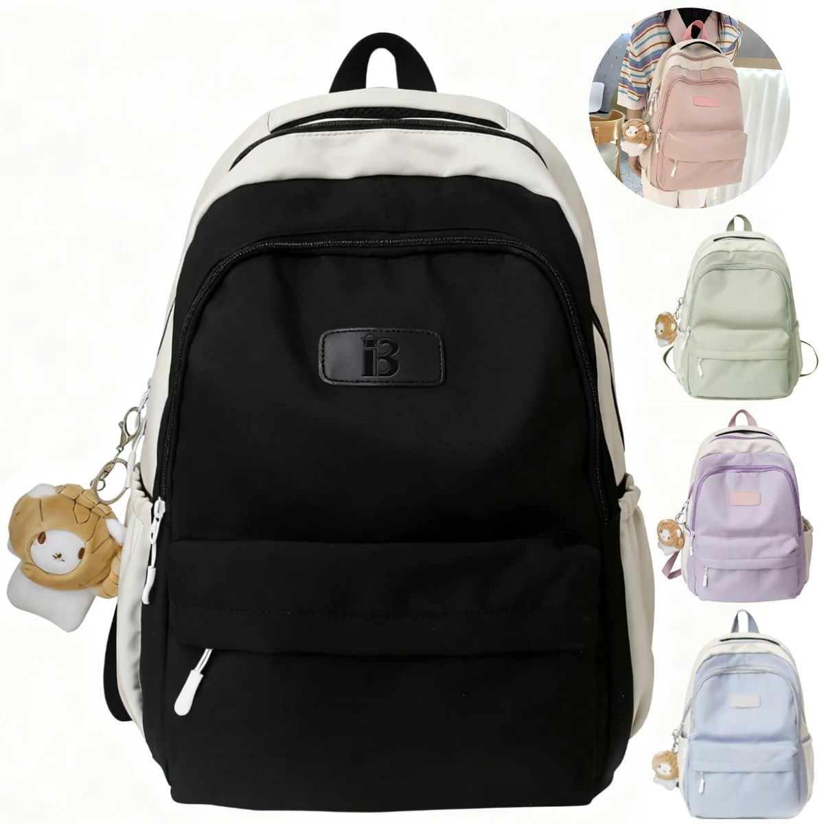 Women Waterproof Nylon Backpack w/ Pendant 1