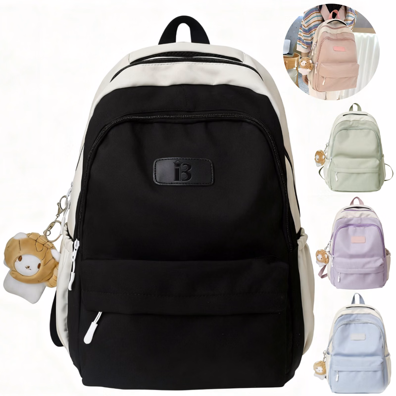 Women Waterproof Nylon Backpack w/ Pendant
