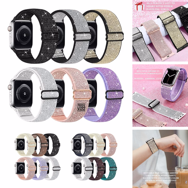 Women Girls Bling Nylon Stretchy 38mm 40mm 41mm 42mm 44mm 45mm 49mm iWatch Series Apple Watch Band