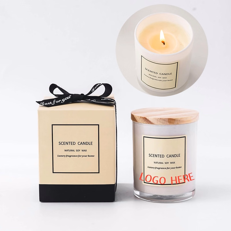White Glass Scented Candle With Wooden Lid