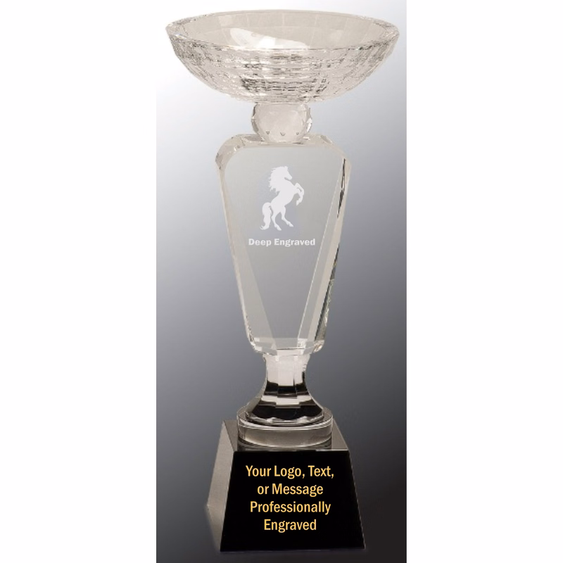 12" Clear Crystal Cup Award with Black Pedestal Base