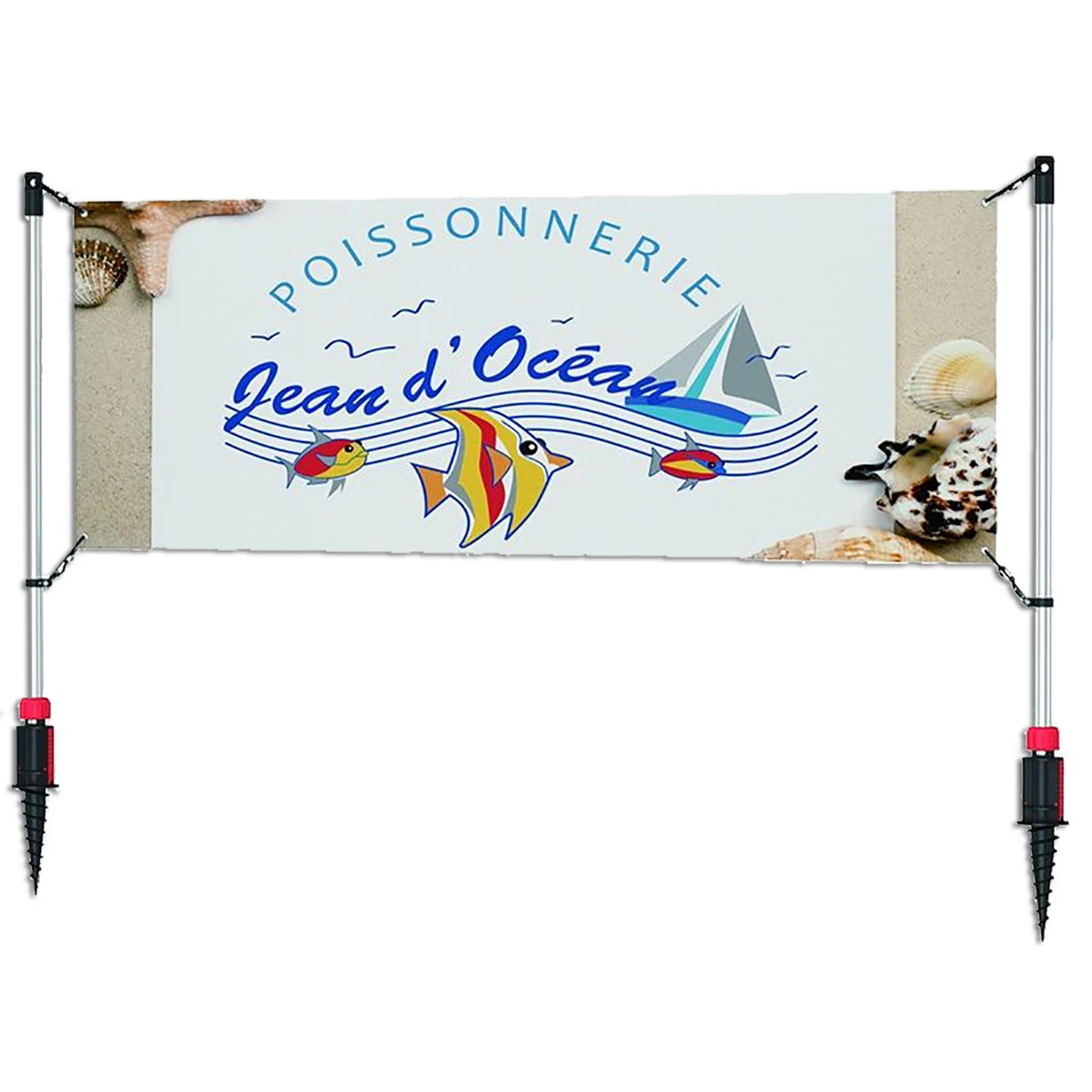 Outdoor Advertising Banner System with Ground Stakes 1