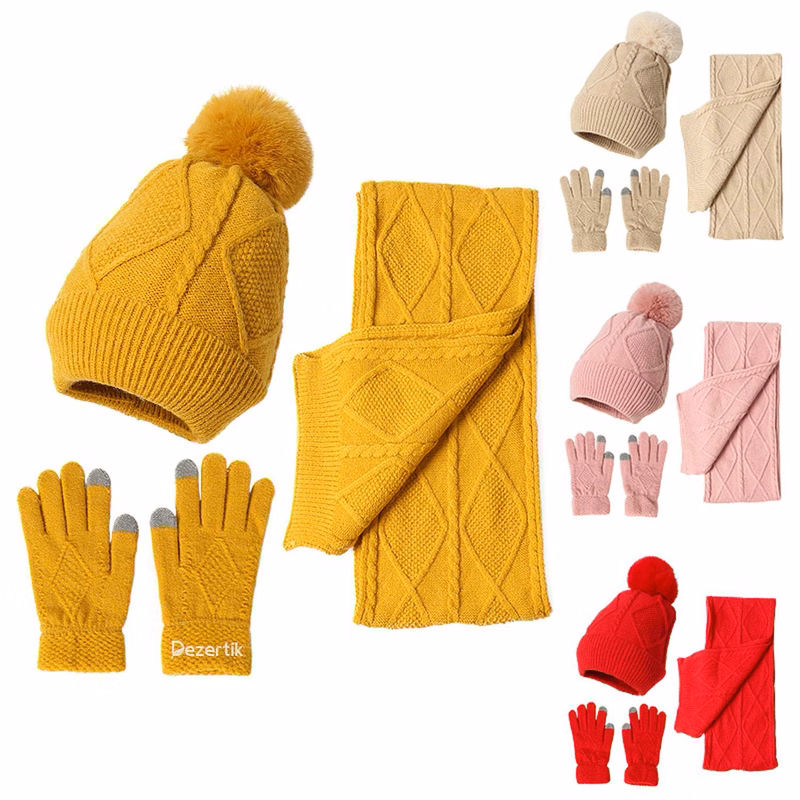 Winter Warm and Thick Hat Scarf Gloves Set of Three