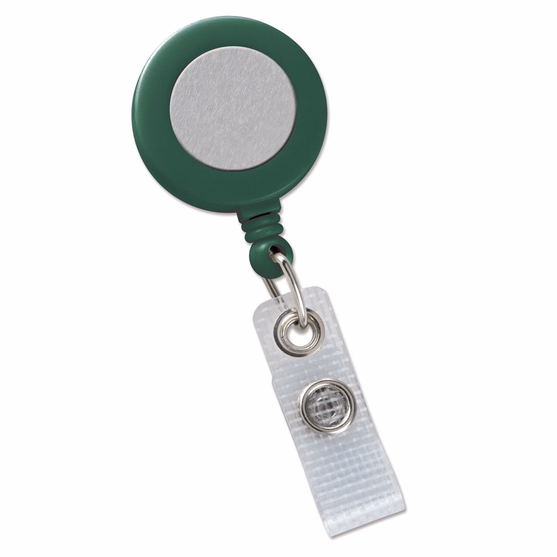 Round Solid Opaque Clip On Fast Ship Plastic Badge Reel (Green)