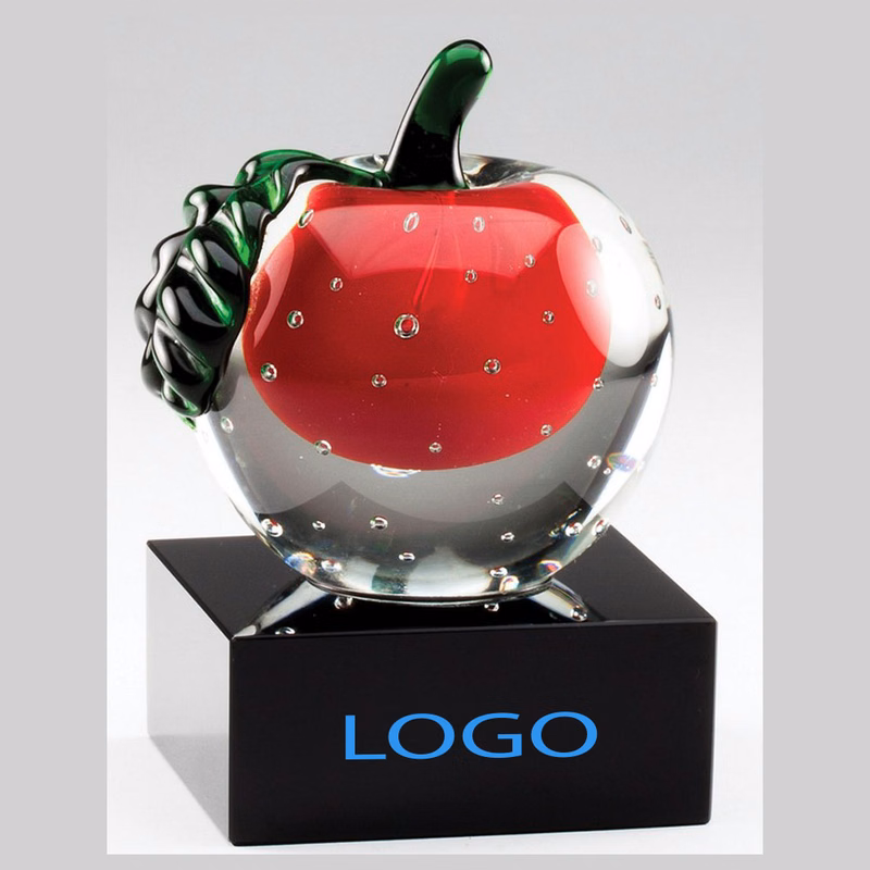 ELEGANT CRYSTAL RED APPLE ENCAPSULATED IN CLEAR CRYSTAL SKIN ON BLACK CRYSTAL BASE