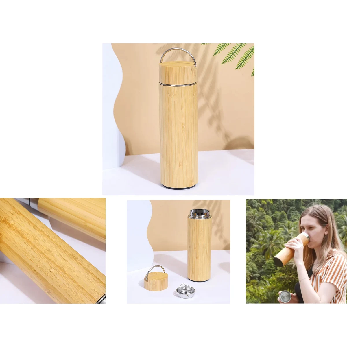 15 Oz Stainless Steel Bamboo Insulated Mug with Tea Infuser 1