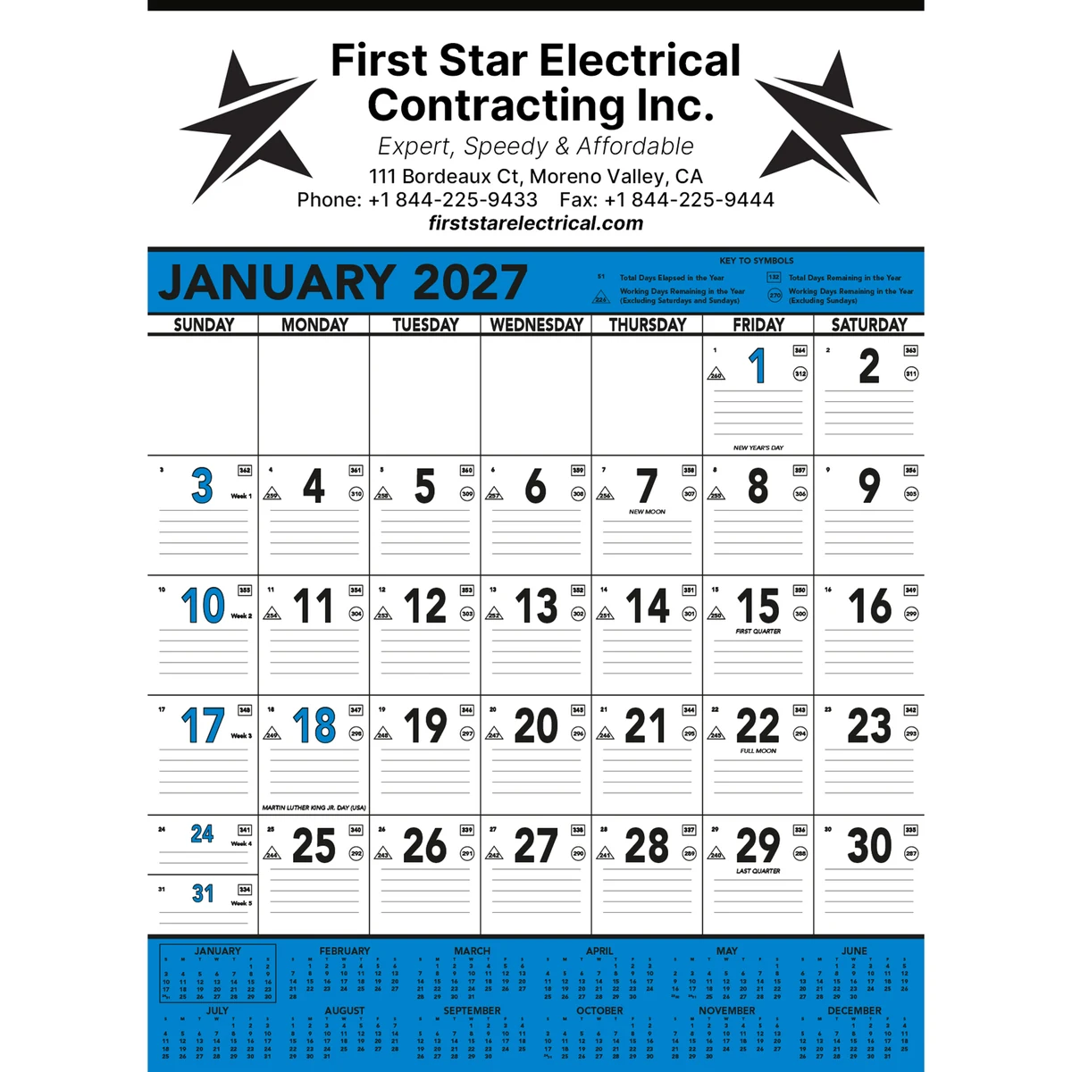 Commercial Contractor Calendar: Blue & Black 2027 1