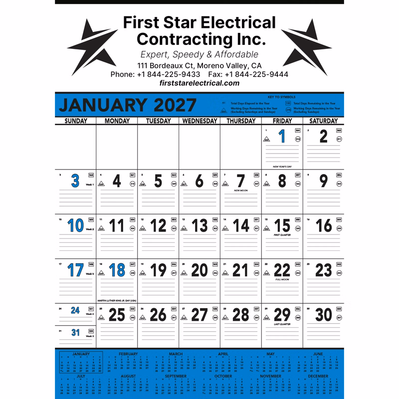 Commercial Contractor Calendar: Blue & Black 2027