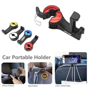Automobile Headrest Bag Hanger With Phone Holder And Self Lock Switch 1