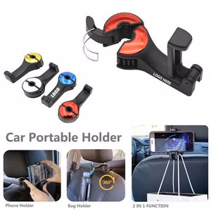 Automobile Headrest Bag Hanger With Phone Holder And Self Lock Switch