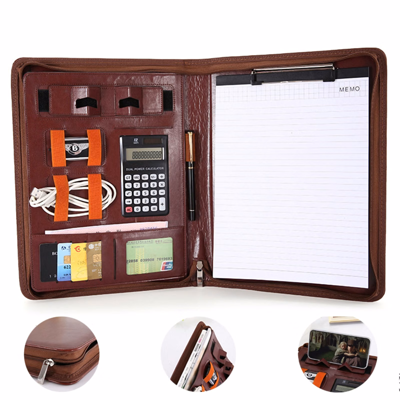Multifunctional PU Leather Business Portfolio A4 Clipboard