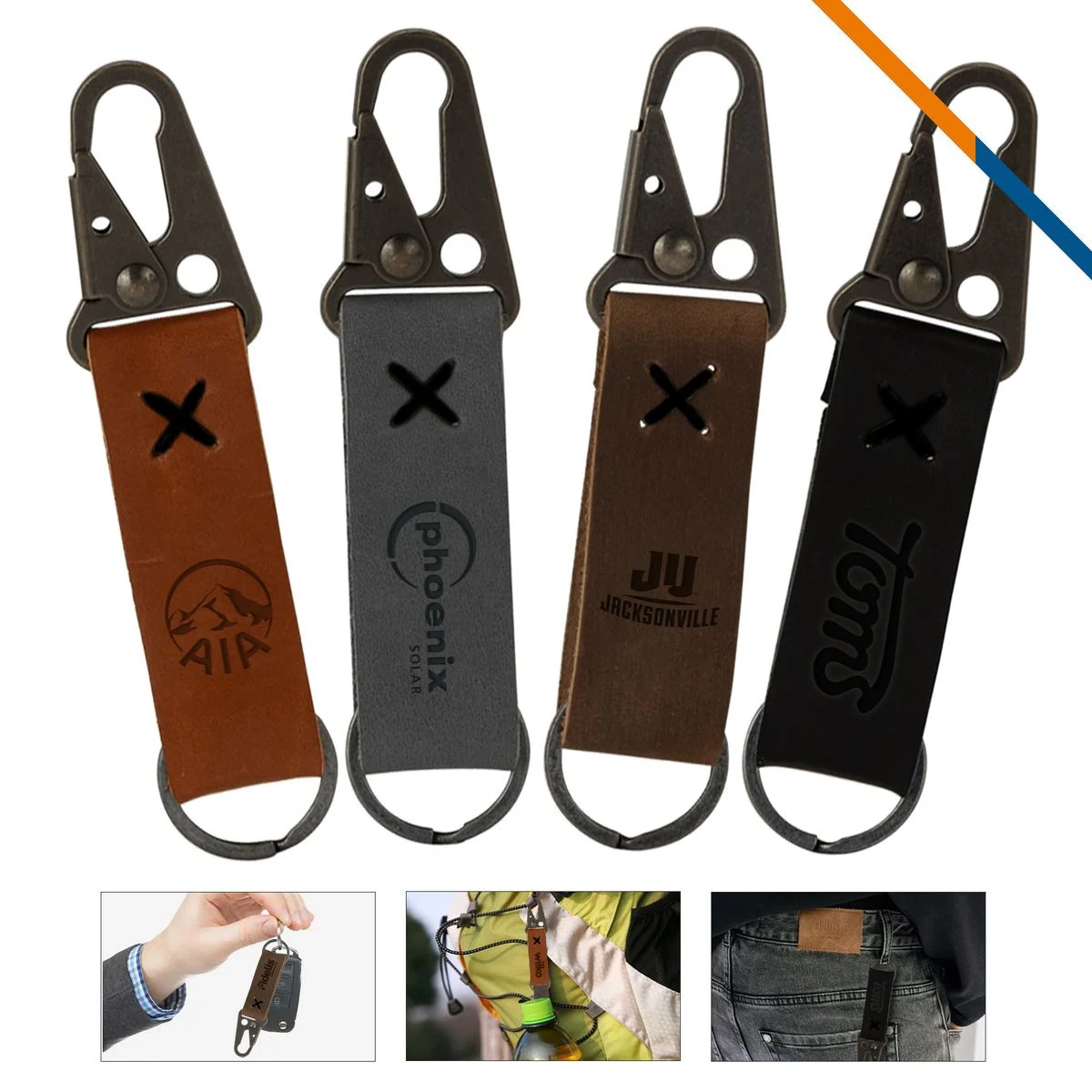 LuxeLink Antique Nickel Carabiner Leather Keychain 1