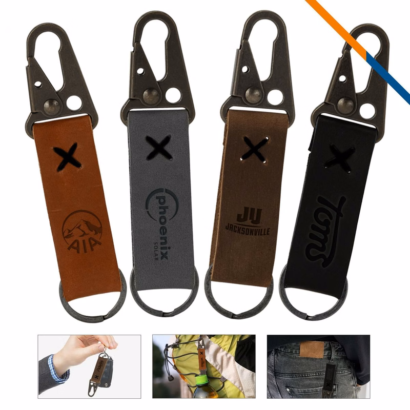 LuxeLink Antique Nickel Carabiner Leather Keychain