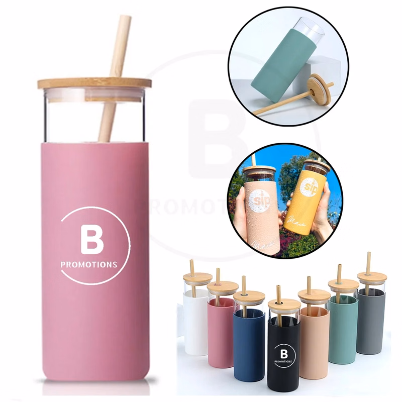 16 oz Glass Tumbler with Bamboo Lid Straw Silicone Sleeve