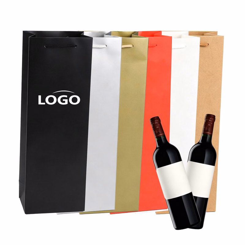Single Bottle Wine Kraft Paper Gift Tote Bag