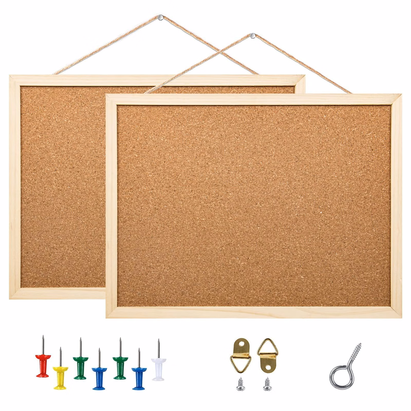Double-Sided Cork Board for Walls Wood Framed Bulletin Boards