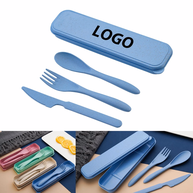 3 in 1 Reusable Wheat Straw Cutlery Set