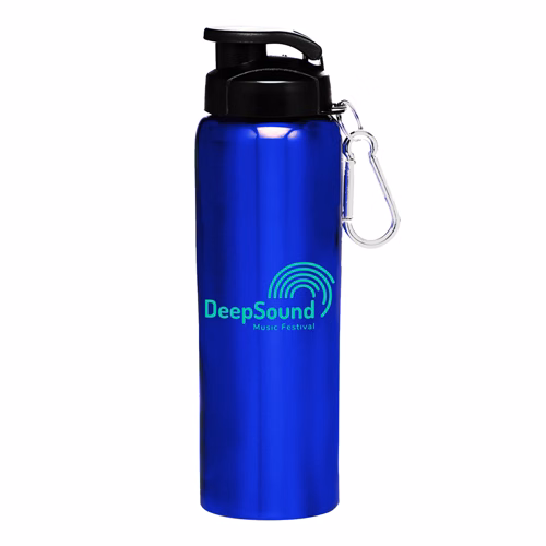 Stainless Steel Sports Water Bottle - with Carabiner, 27 oz.