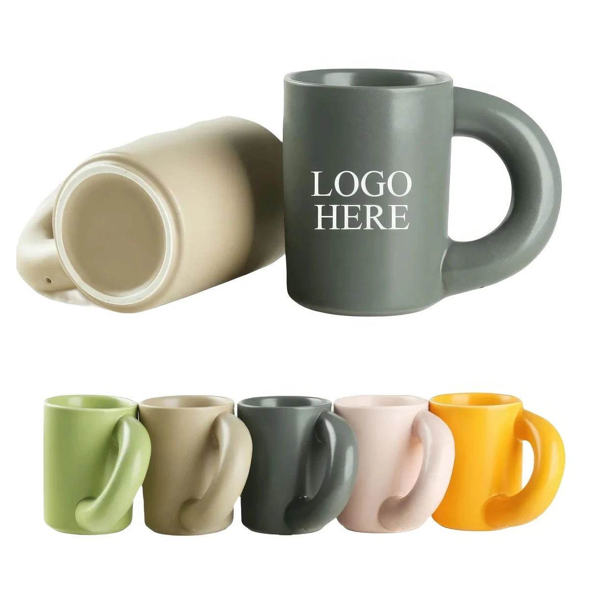 Ceramic Coffee Mug with Cute Creative Crooked Handle 1