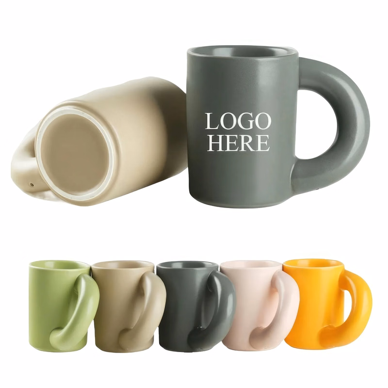 Ceramic Coffee Mug with Cute Creative Crooked Handle