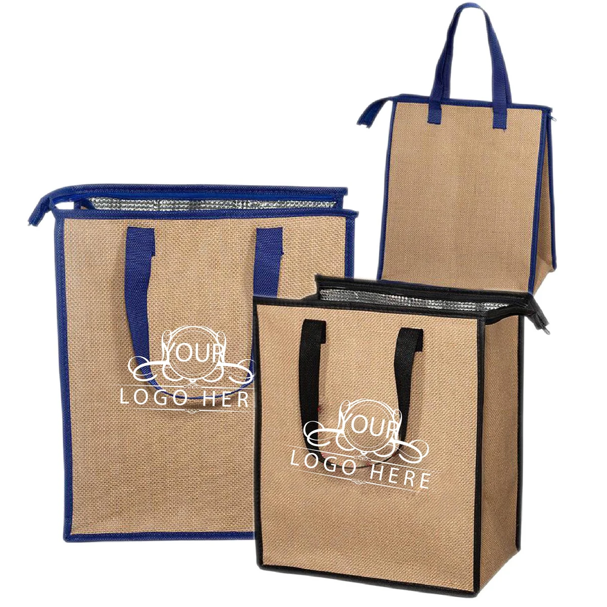 Zipper Jute Tote Bag w/Cooler 1