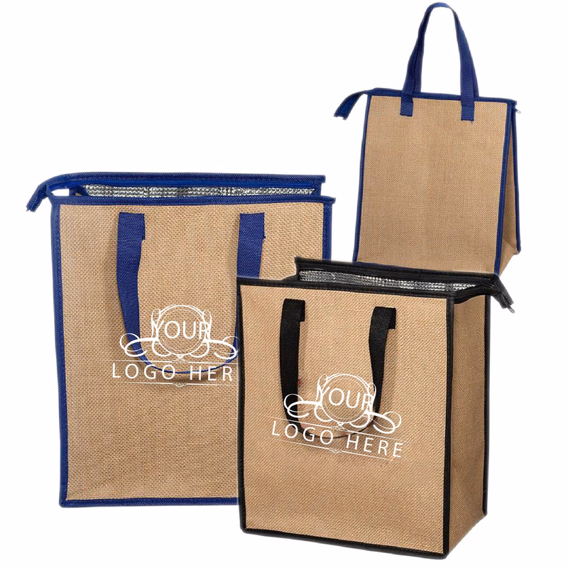 Zipper Jute Tote Bag w/Cooler