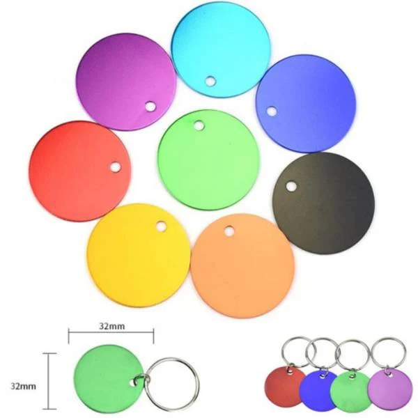 Round Shape Aluminum Pet Tag W/ Keyring 1