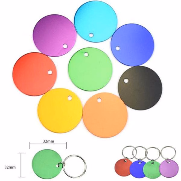 Round Shape Aluminum Pet Tag W/ Keyring