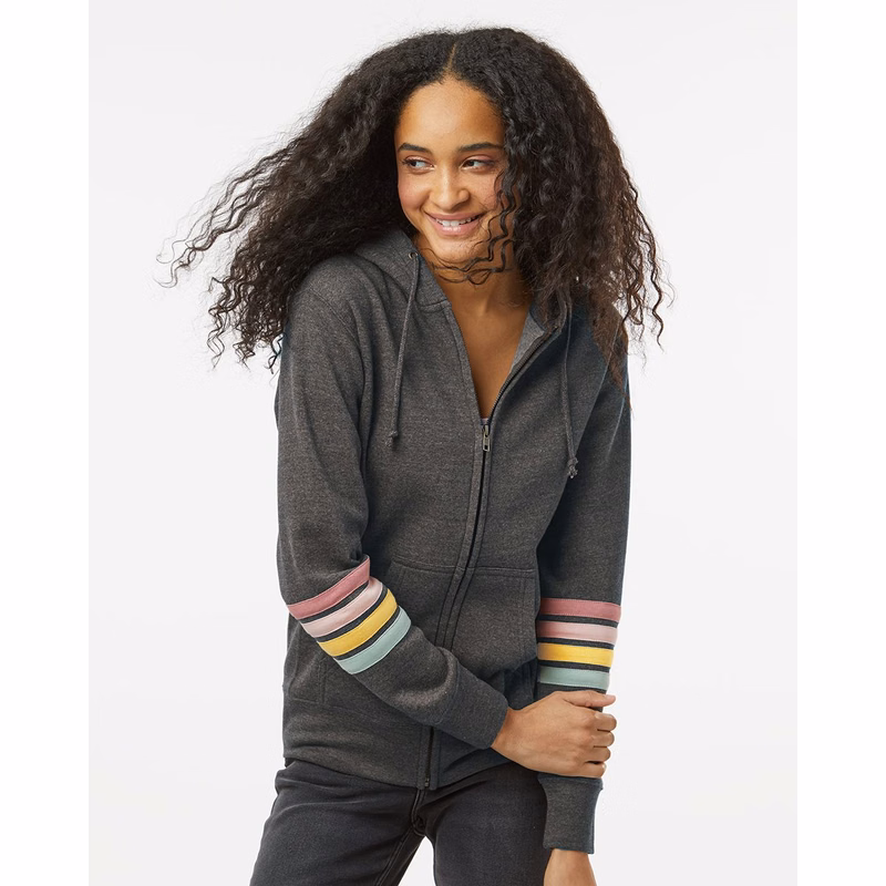 Women's Striped Sleeves Full-Zip Hooded Sweatshirt - W22732