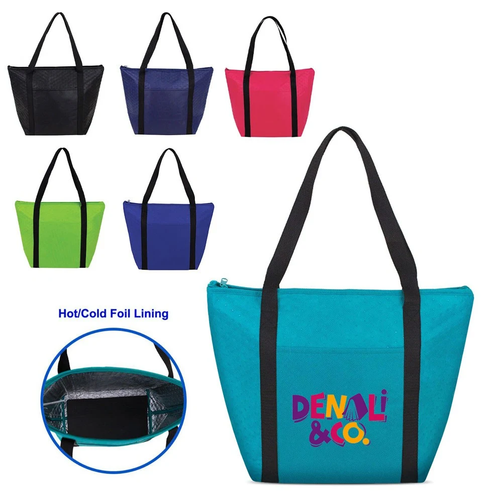 Custom Insulated Zippered Cooler Tote Bag With Front Pocket 1