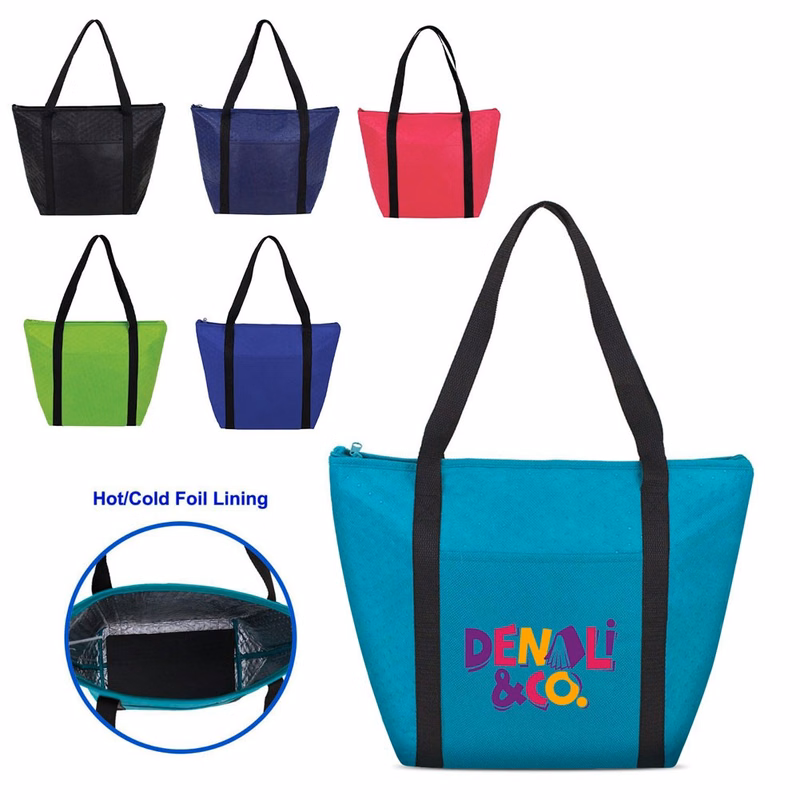 Custom Insulated Zippered Cooler Tote Bag With Front Pocket