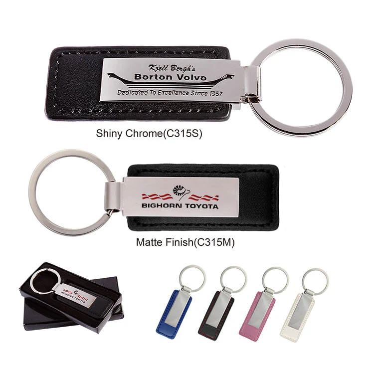 Leatherette with Rectangular Metal Key Tag (Key Chain, Keychain) 1