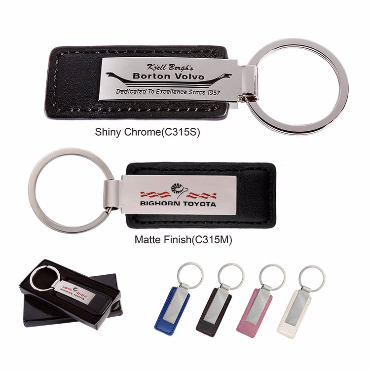 Leatherette with Rectangular Metal Key Tag (Key Chain, Keychain)
