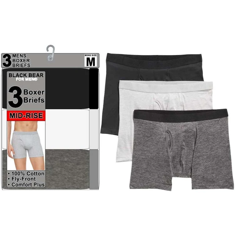 Men's 100% Cotton Mid-Rise Boxer Briefs 3pk 1