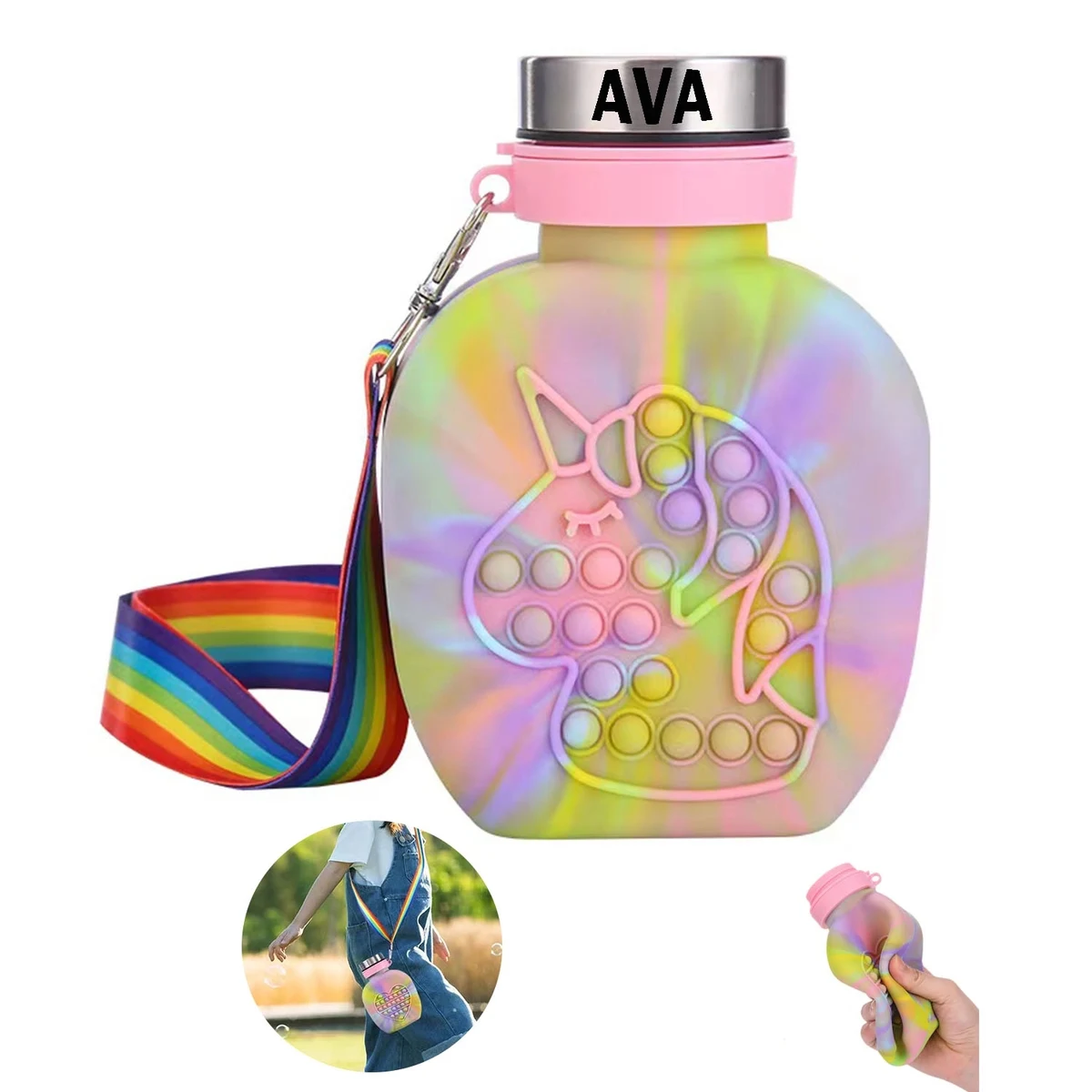 Silicone Kids Pop Fidget Water Bottle 1
