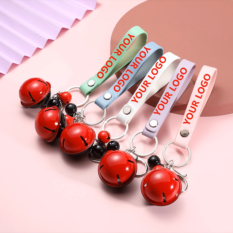 PU leather keychain with small bell
