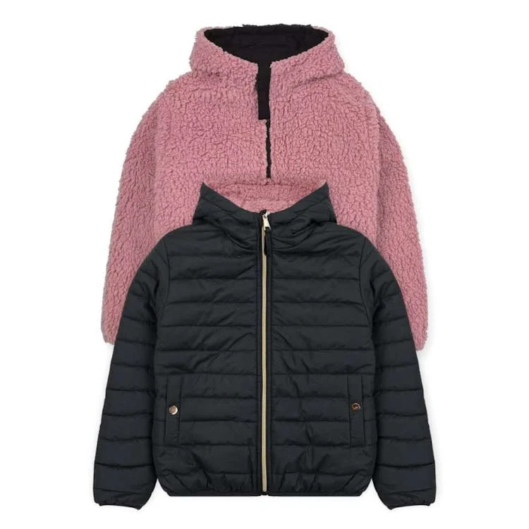 Girls' Sherpa Lined Reversible Jacket Black 7-14 1