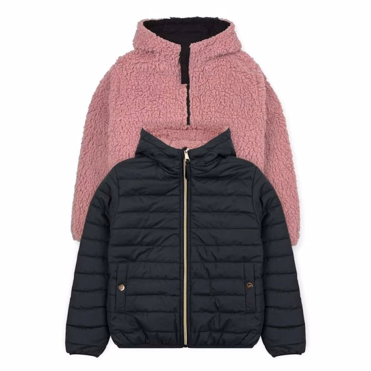 Girls' Sherpa Lined Reversible Jacket Black 7-14