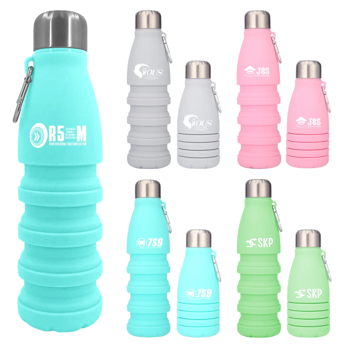 Foldable Telescopic Silicone Water Cup with Carabiner 1