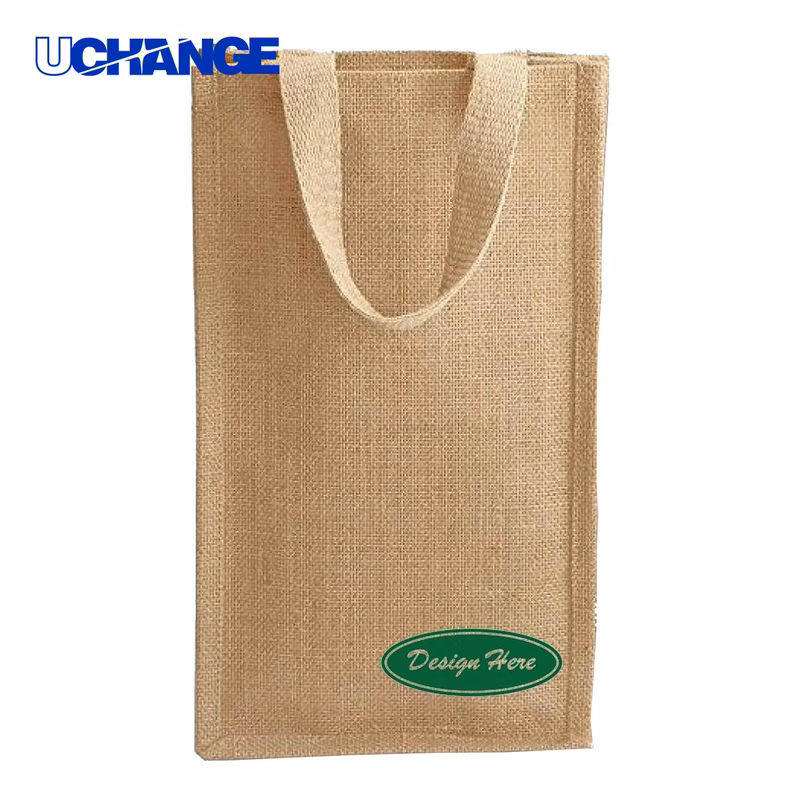 Jute Burlap Two Bottle Wine Gift Tote Bag