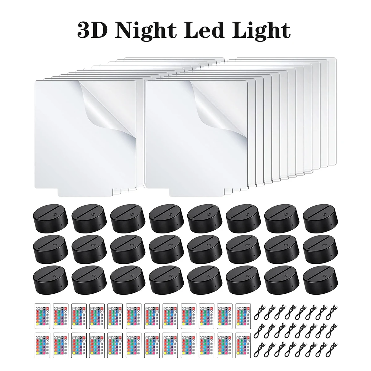 3D Night Led Light Base and Clear Blank Acrylic Sheet with Remote Controls and USB Cable 1