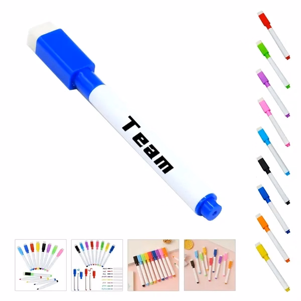 Custom Fine-Tip Whiteboard Marker Pens with Eraser — Full-Color Professional Writing Tool