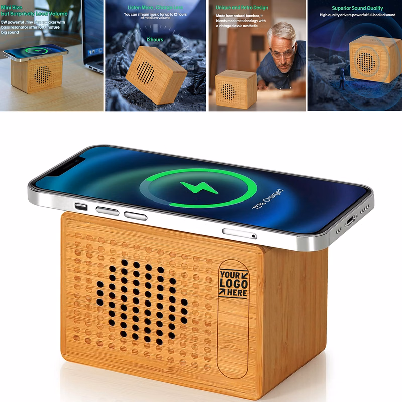 Handmade Small 10W Wireless Fast Charger HD Sound Bluetooth Portable Speaker