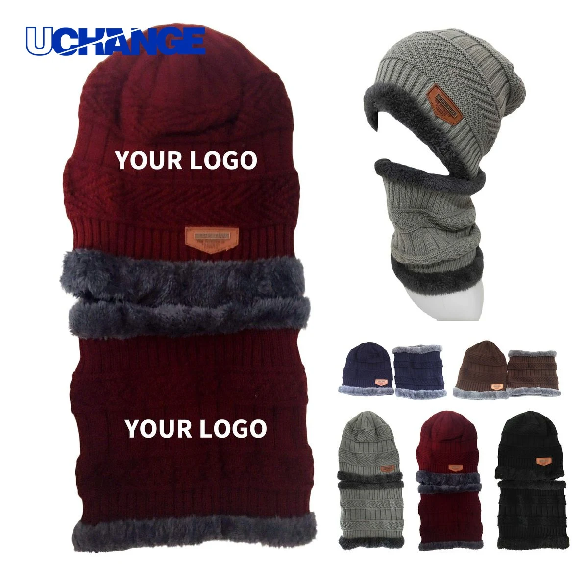 Knit Beanie with Scarf Set Cotton Acrylic 9.5" x 10.3" Scarf 8.3" x 9.5" 1