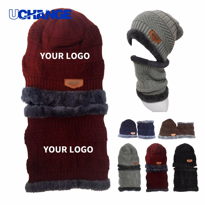 Knit Beanie with Scarf Set Cotton Acrylic 9.5" x 10.3" Scarf 8.3" x 9.5"