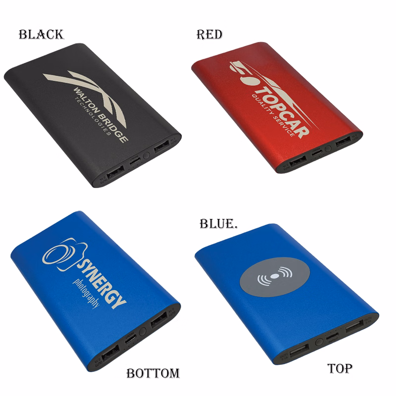 8000MAH Power Bank & Wireless Anodized Aluminum Charger with Power Cord