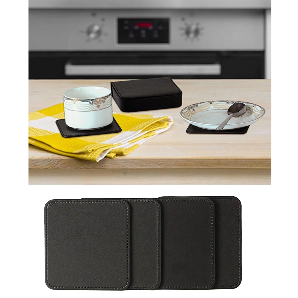 iBank ® Set of 4 Leatherette Square Coasters for Beer, Wine and Coffee 1