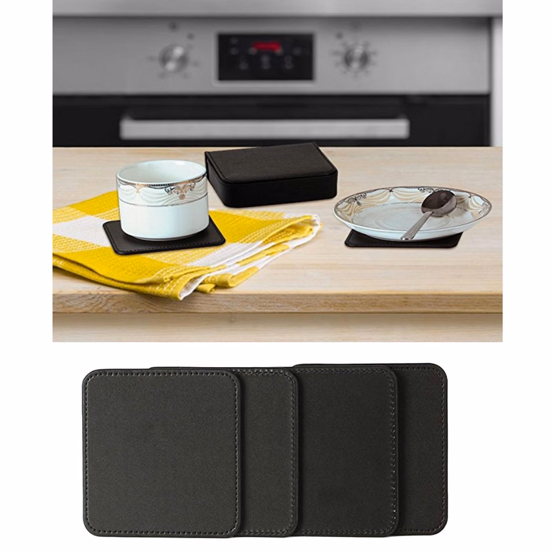 iBank ® Set of 4 Leatherette Square Coasters for Beer, Wine and Coffee