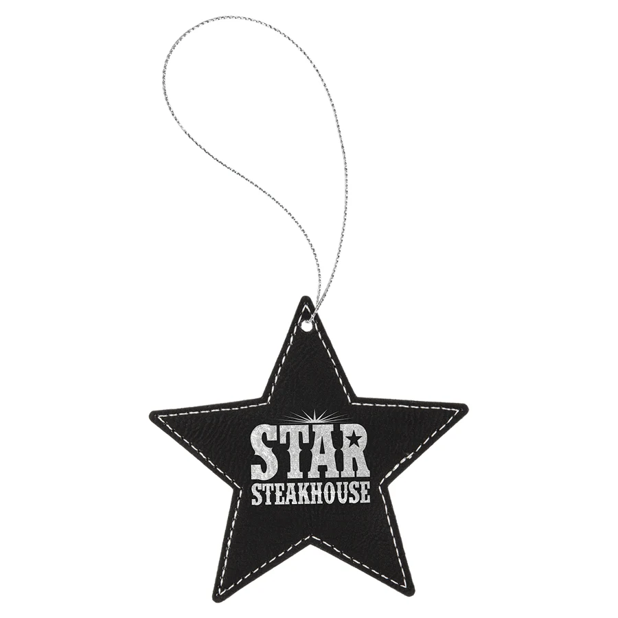 Black/Silver Leatherette Star Ornament with Silver String 1