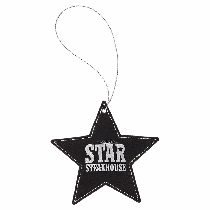 Black/Silver Leatherette Star Ornament with Silver String